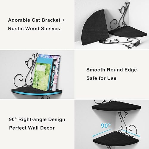 Miniatura 9 de Alsonerbay Estantes esquineros Estante de madera flotante montado en la pared, estante de almacenamiento rústico de 4 niveles, estantería en forma