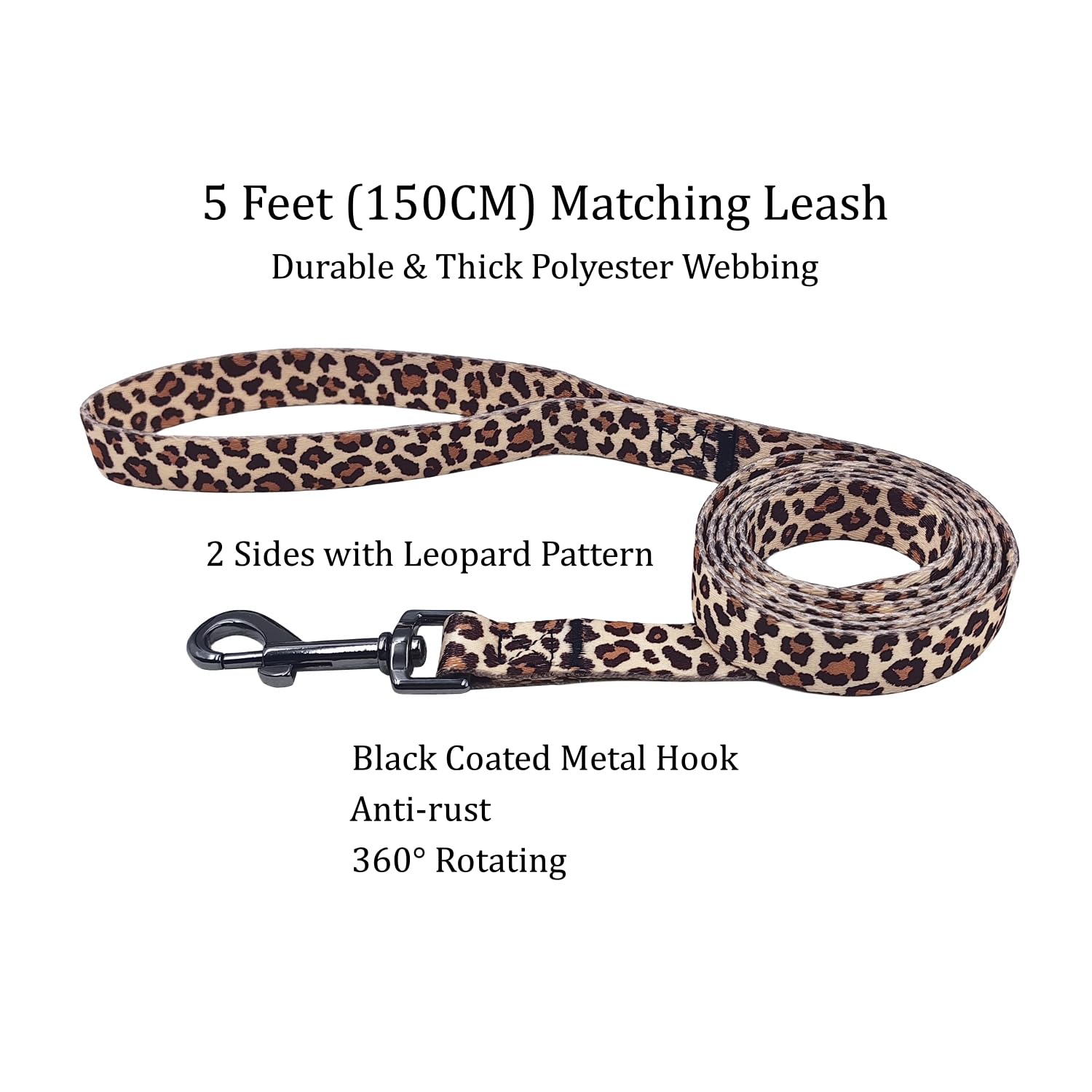 Olahibi Dog Collar and Leash Combo Set, Leopard Pattern, Polyester Material, 150CM Matching Leash, for Small Dogs.(S - Image 3