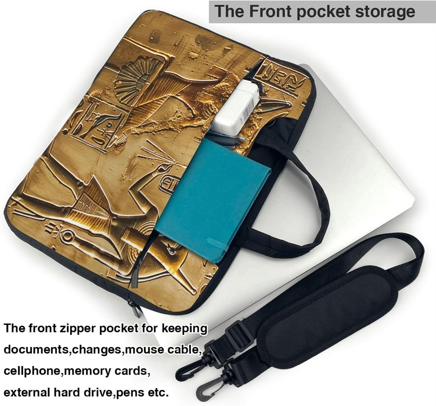Egypt Hieroglyphs Printed Laptop Bag, Triple Layer Protection Shockproof Crossbody Laptop Shoulder Bag for Men Women