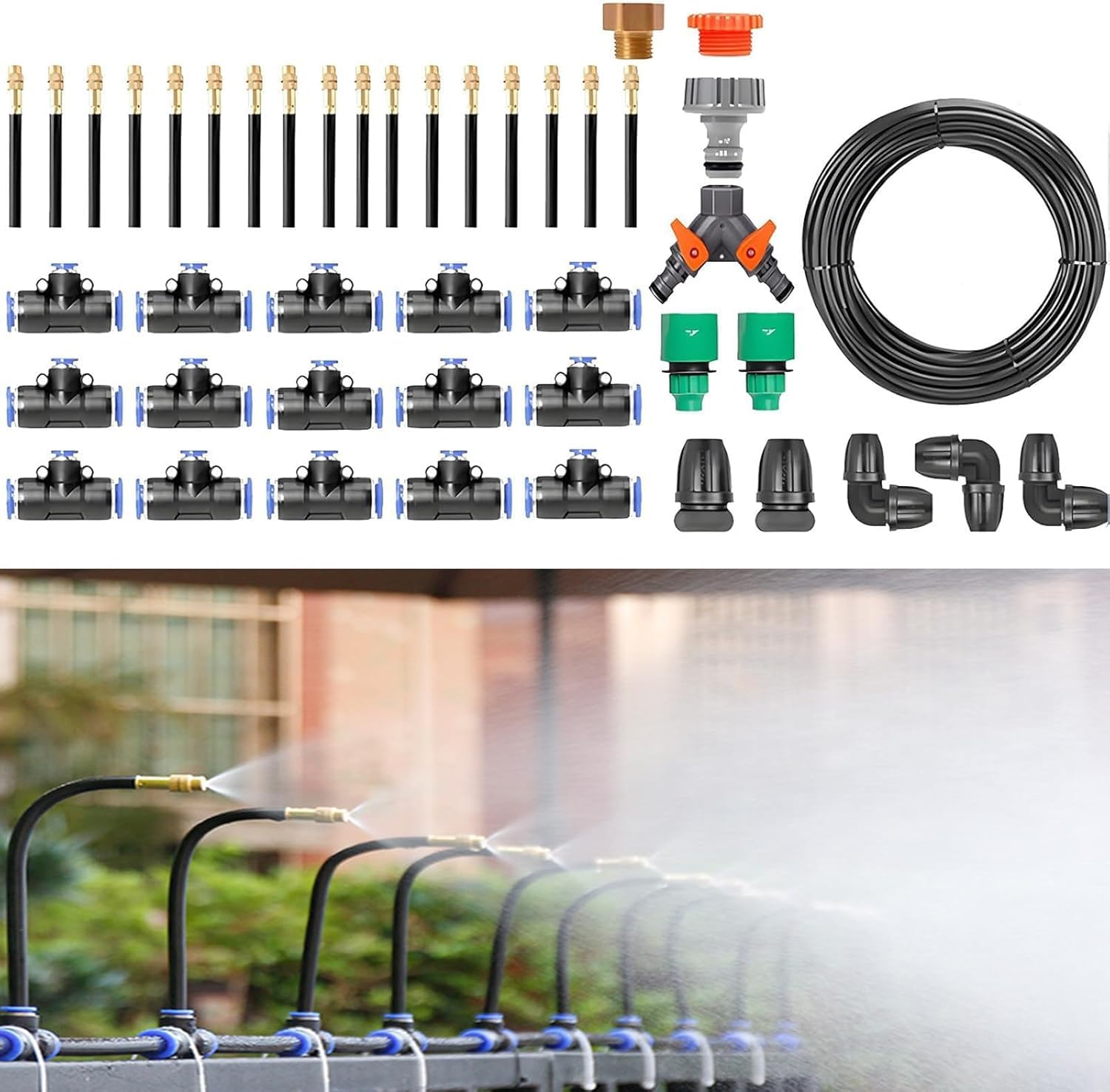 Kit Irrigazione A Goccia per Serre, Copertura Completa, Sistemas Irrigazione Automatica Giardino Curvo A 360°, Timer Intelligente 1 Sec - 300 Min, per L'Irrigazione del Giardino 20m