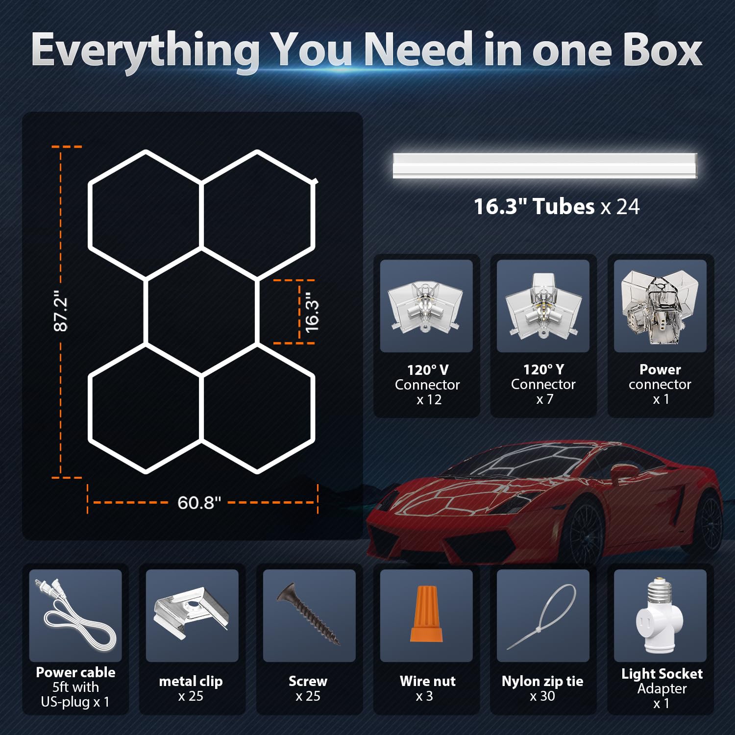 Hexagon Garage Lights: 168W 5 Grids LED Garage Lights - Easy Install 6500K Super Bright Honeycomb Light for Workshop Warehouse Car Detailing Shop Exhibition Hall Gym