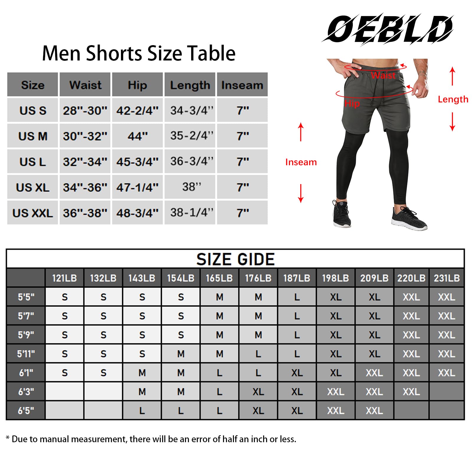 OEBLD Pantalones de compresión para Hombre, 2 en 1, Pantalones de Correr, Pantalones de Entrenamiento, Mallas de Gimnasio con Lazo para Toalla, Negro + Gris, Large