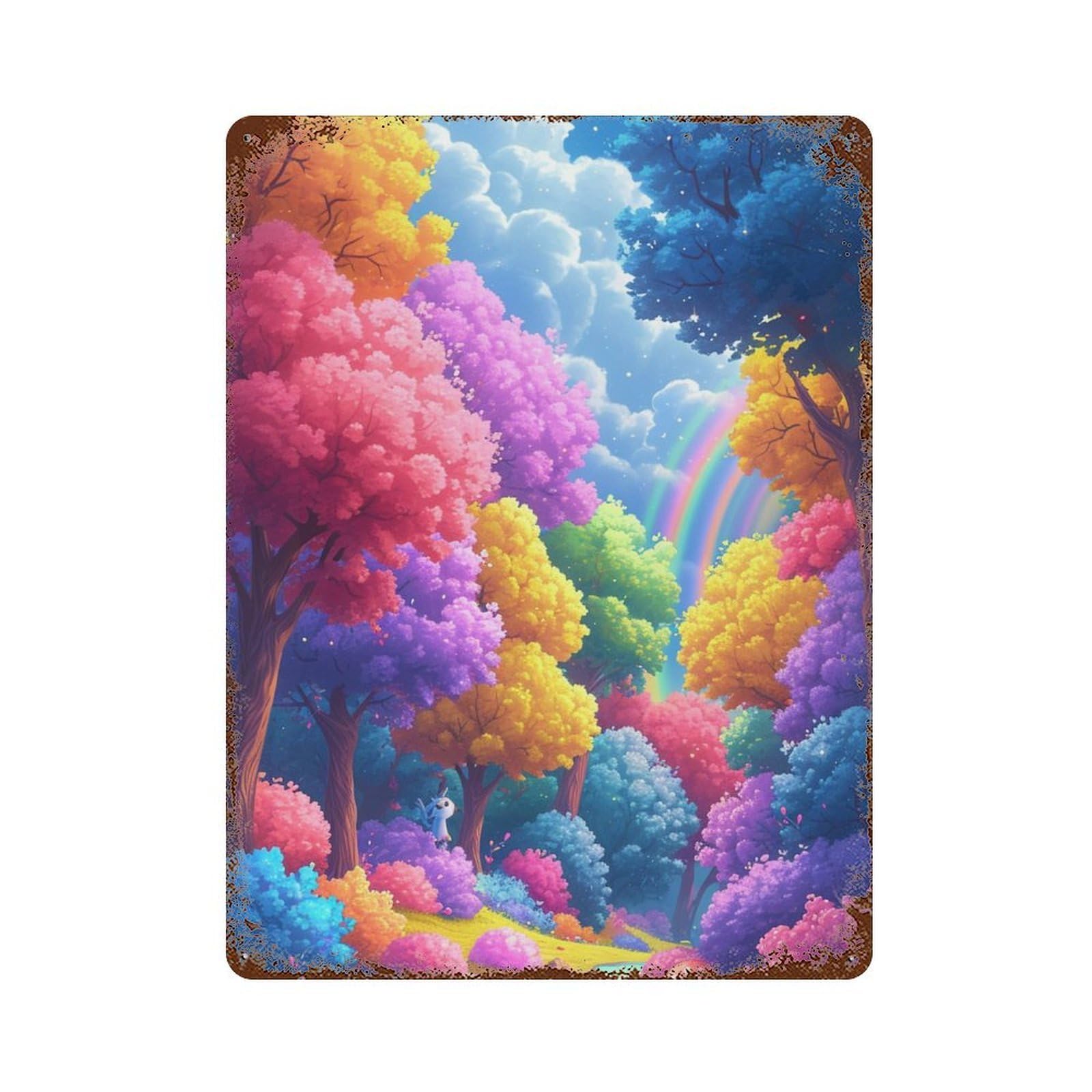 Colorful Fantasy Forest Rustic Tin Plaque 15.7"x11.8", for Shed, Workshop And Garage Wall Decor, Farmhouse Wall Decor