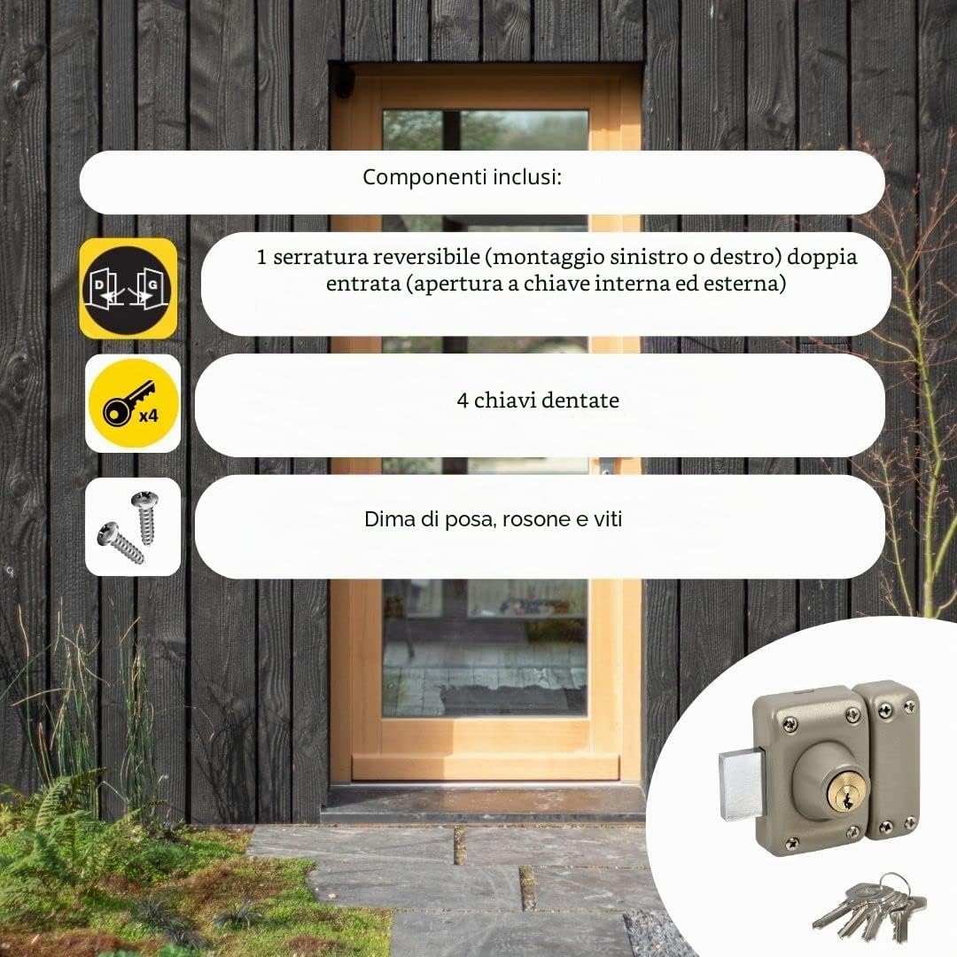 YALE - YV25DE-45 Verrou cylindre double 5 goupilles diametre 23 mm - longueur 45 mm - 4 clés - beige