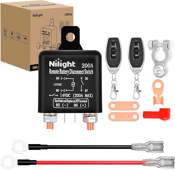 Nilight Remote Battery Disconnect Switch 12V 200A Car Anti-Theft Kill Switches Upgrade Prevent Power Drain with Wireless Remote Control Relay Fobs for Auto Truck RV Boat