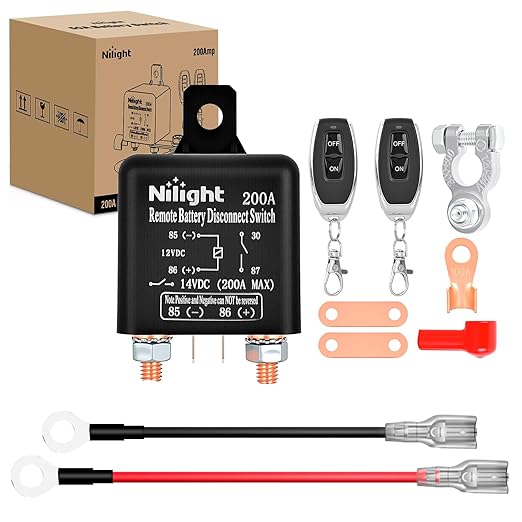 Nilight Remote Battery Disconnect Switch 12V 200A Car Anti-Theft Kill Switches Upgrade Prevent Power Drain with Wireless Remote Control Relay Fobs for Auto Truck RV Boat