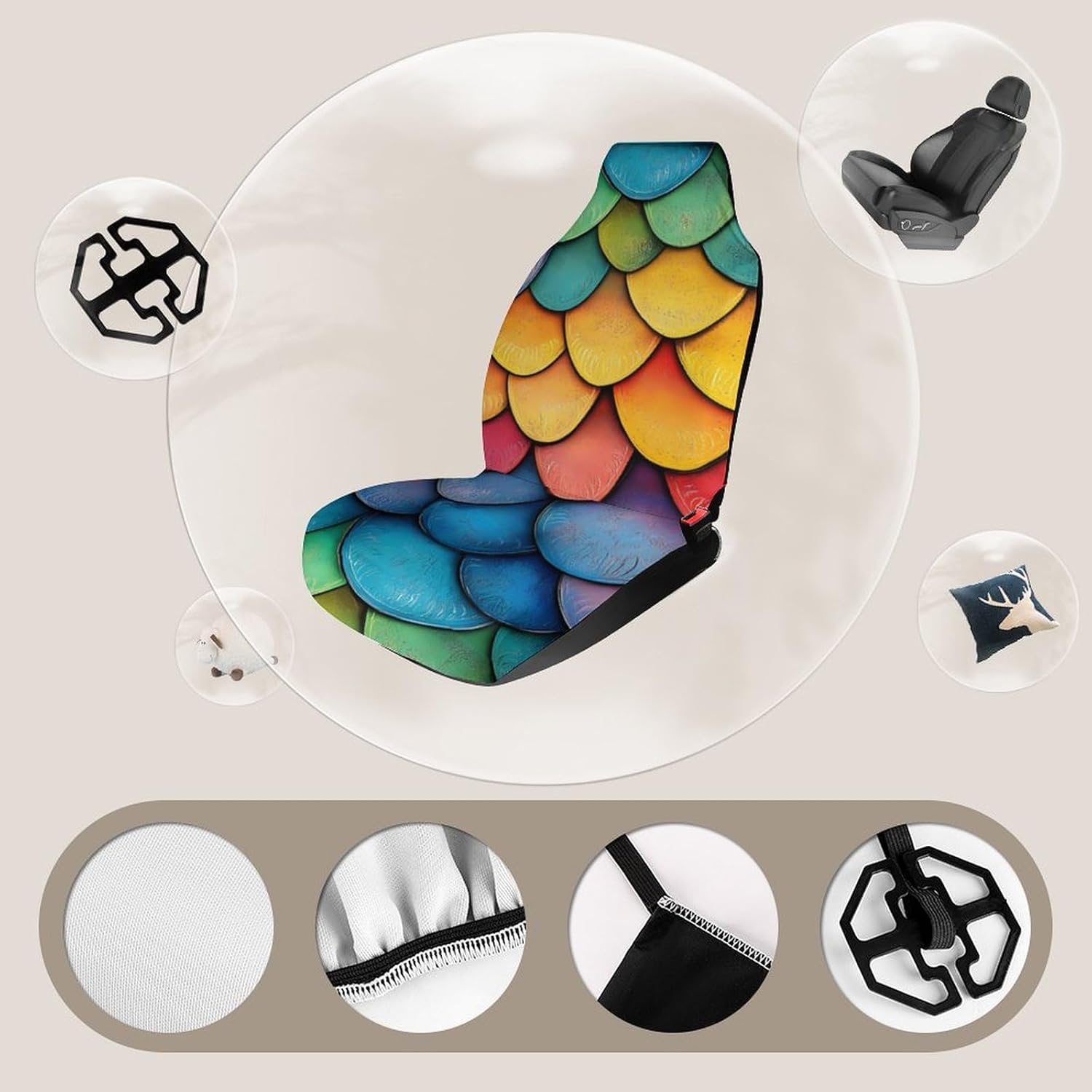 Dragon Scale Car Seat Covers Universal Car Front Seats Protector Auto Interior Accessories 2PCS