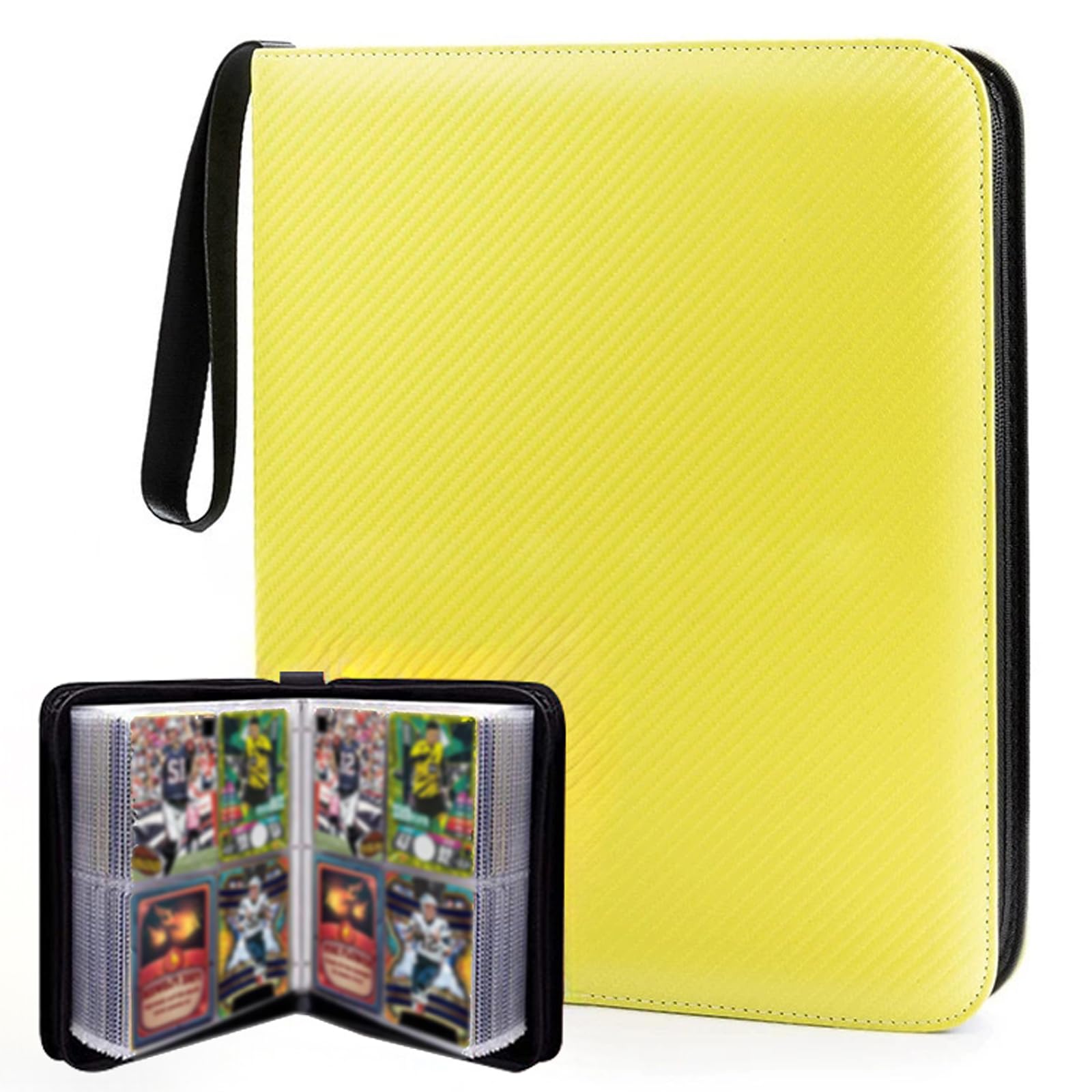 4-Pocket Trading Card Binder, 400 Pocket Cards Binder with Zip, Durable PU Album Material, 50 Top-Loading Pages Folder, Refillable Ring Binder for Collectible Games, MTG, Football, Sports (Yellow)