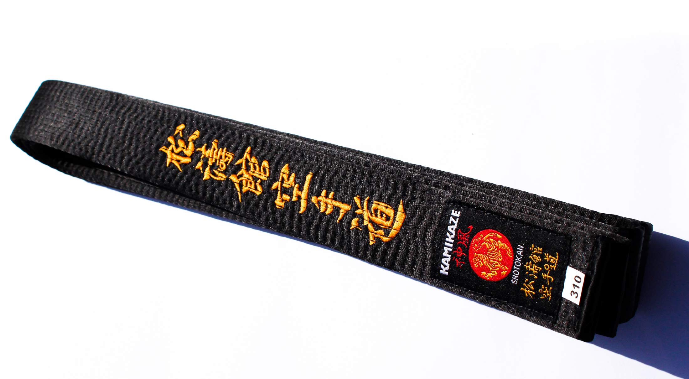 Kamikaze Satin Black Belt Embroidered with Shotokan Karate DO in Japanese (6/310 cm)