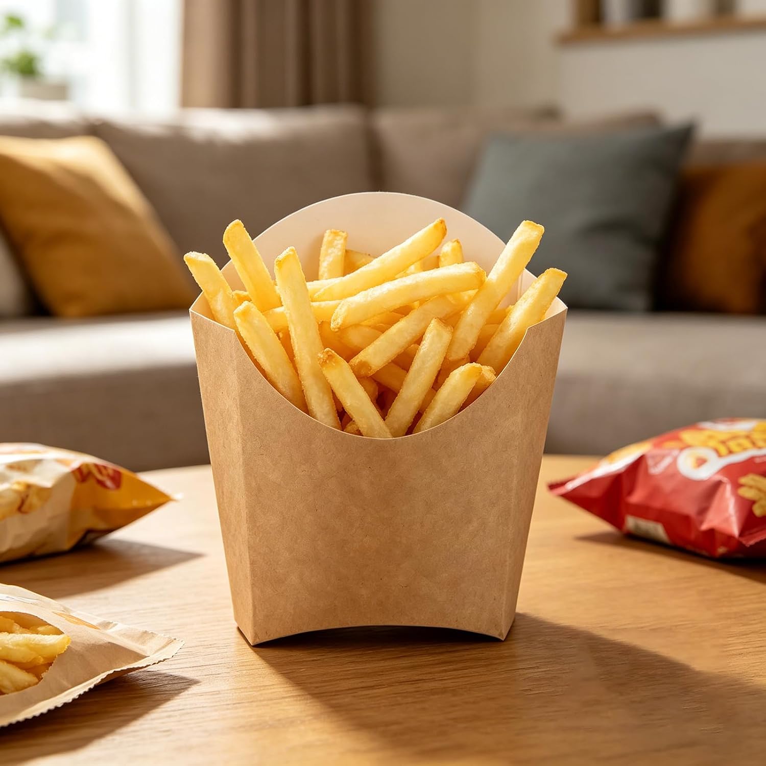 100 Pack 5.5oz French Fries Containers Bulk, Stand Up French Fries Holder, Disposable Snack Boxes Appetizers Cup for Onion Rings,Popcorn,Wedding Birthday Carnival