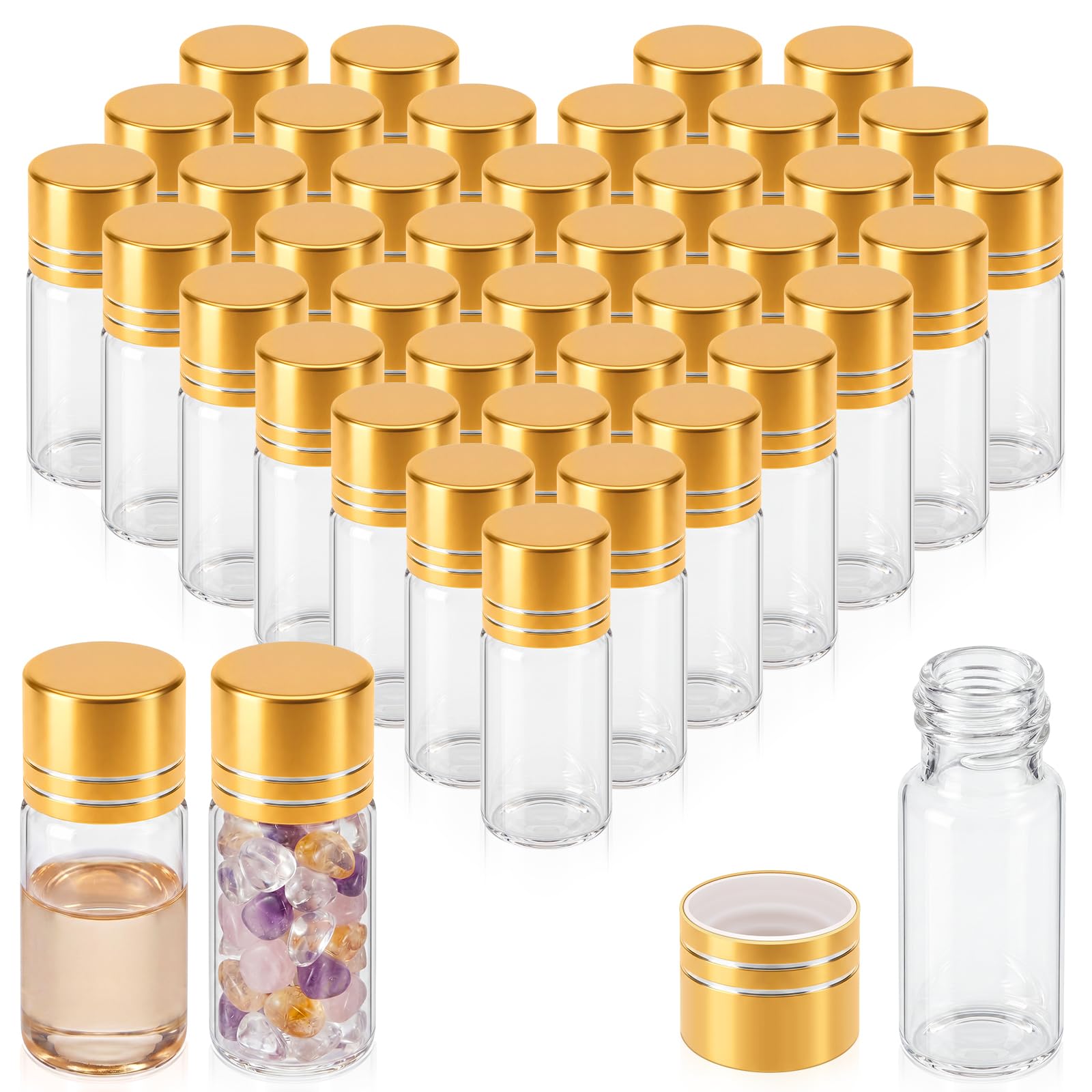 Didaey 50 Pcs 10ml Mini Glass Bottles with Screw Caps, Gold