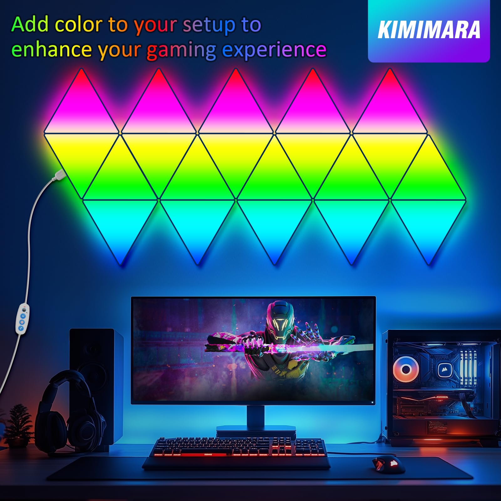 Pannello LED triangolare RGB – Grande triangolo da gioco lampada da parete Triangle Light Smart Panel luci musica sinc luce modulare lampada gioco regalo per gamer room decorazione (8 pezzi grande