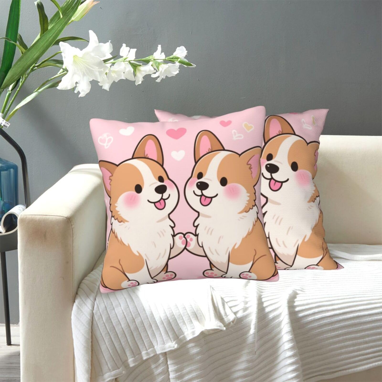 FekiLoot Decorative Throw Pillow Covers Modern Farmhouse Pillowcase Double Sided Cozy Cushion Cover for Sofa Couch Bed 12"X12" Cute Corgis Love