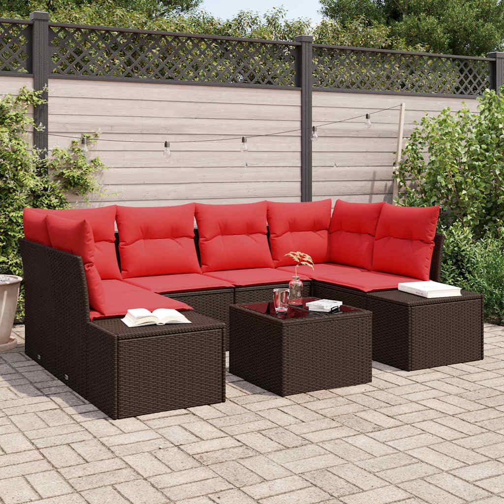 Set di divani da giardino in polyrattan, 8 pezzi, beige e