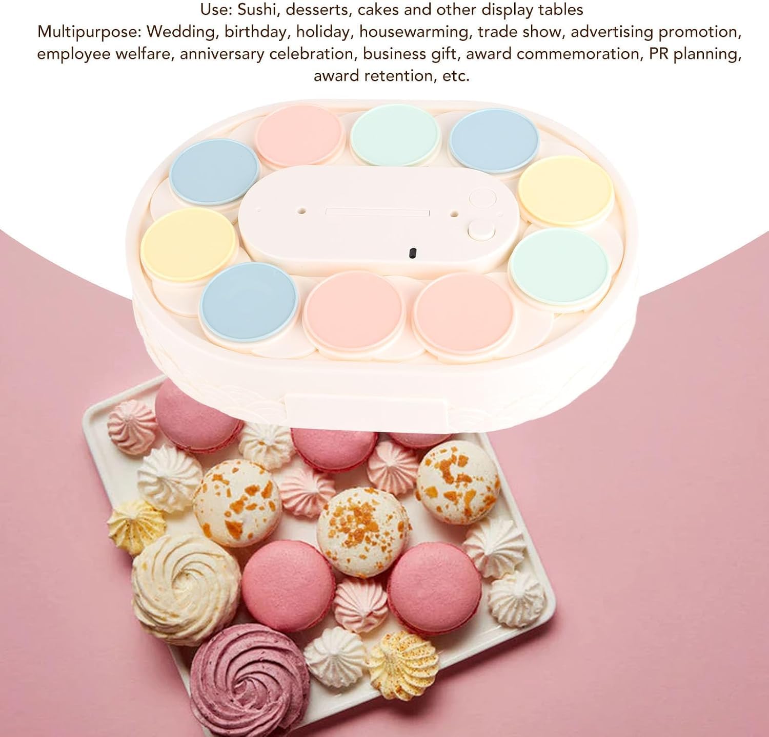 Supporto girevole per torte con piatto girevole automatico per esposizione di dessert, matrimoni, feste, sushi (Dessert)