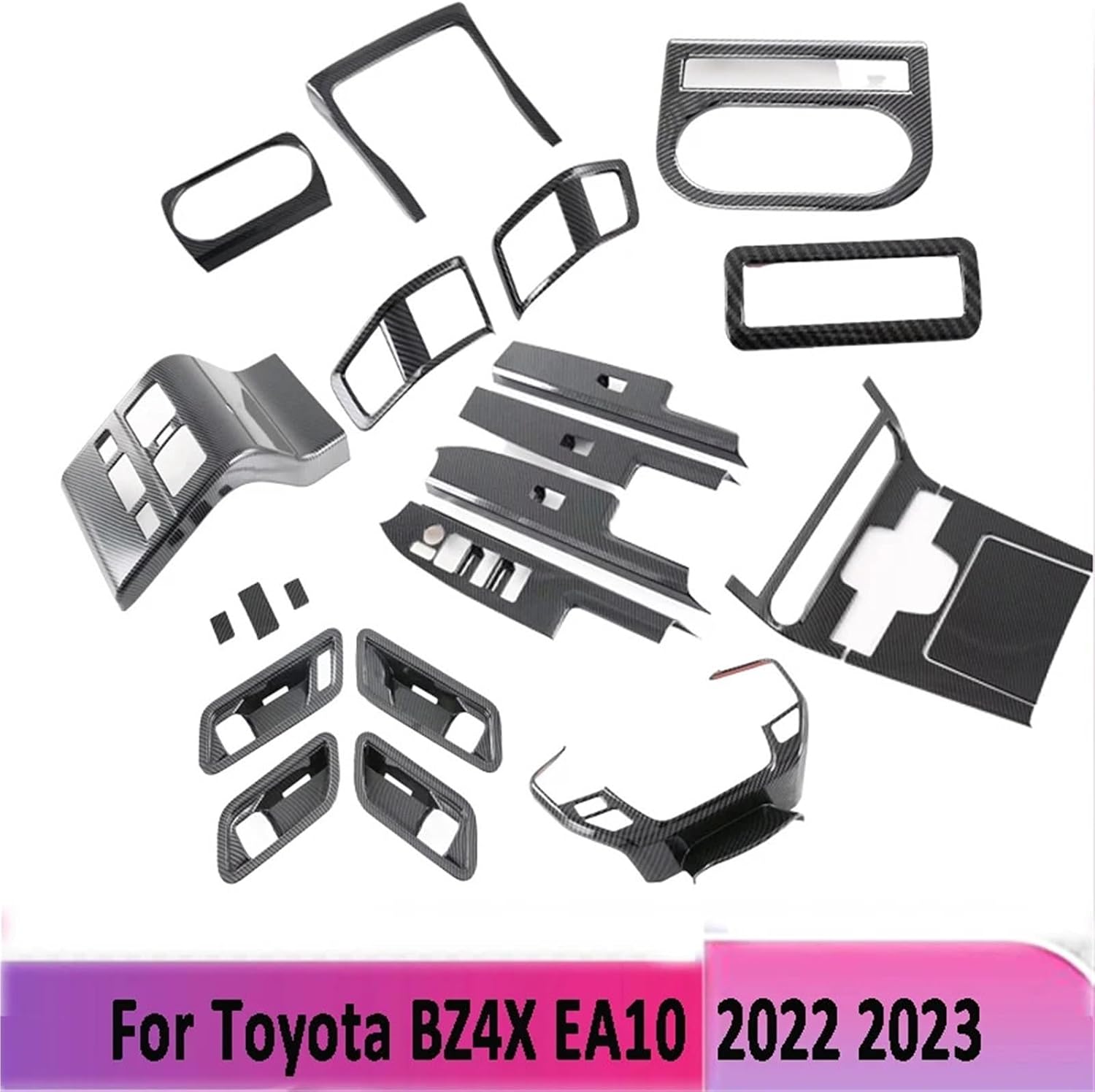For Toyota BZ4X EA10 2022 2023 2024 ABS Carbon Fiber Door Armrest Window Lift Switch Cover Gear Shift Air Vent Cover Trims(Steering wheel Cover)