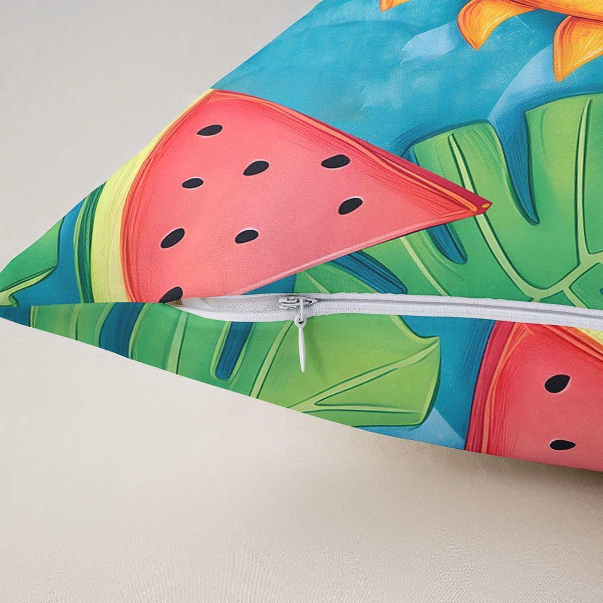 Homewish Cartoon Cute Sun Throw Pillow Cover Watermelon Tropical Plant Double Sides Pillow Case for Kids Boys Girls Room Decor,Groovy Summer Cushion Cover for Bed Couch Sofa,Red Yellow 1 Pack 16"x16" image 4