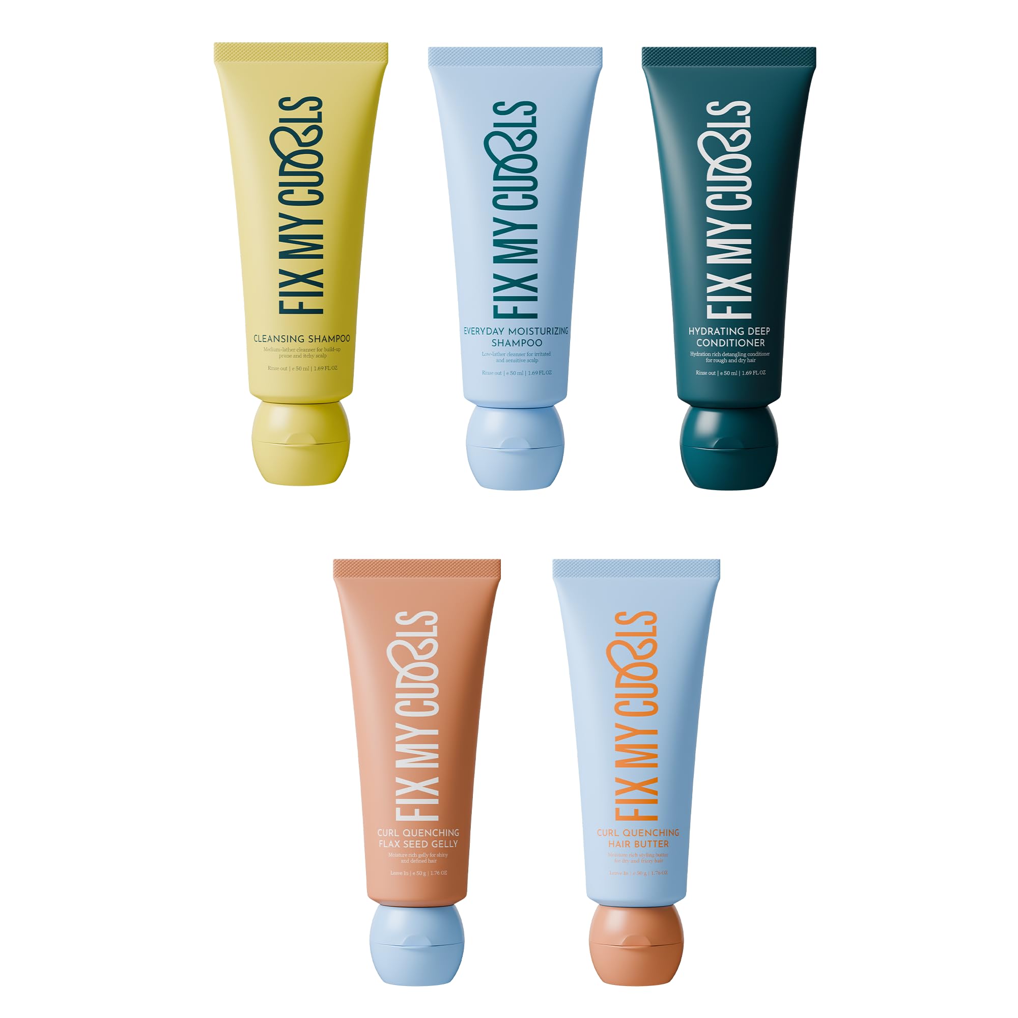 Fix My Curls Complete Curl Care Travel Kit| Cleansing Shampoo, Moisturizing Shampoo, Hydrating Conditioner, Hair Butter & Curl Quenching Gelly for Soothing, Moisturizing & Defining Curls|50ml Each