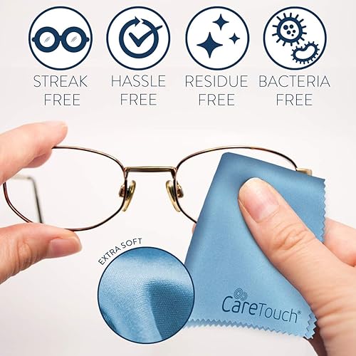 Miniatura 20 de Care Touch Paño de limpieza para gafas, paquete de 12 paños de limpieza de microfibra para lentes, lentes, teléfonos y pantallas, grande, sin Azul