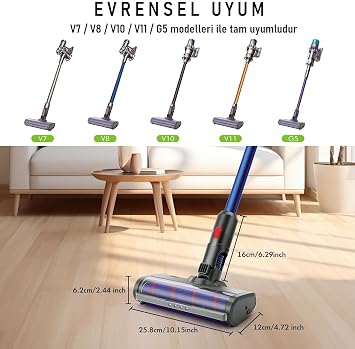 Valkyrie LED Işıklı Yumuşak Rulo Süpürge Başlığı Dyson V7/V8/V10/V11/V15 Uyumlu
