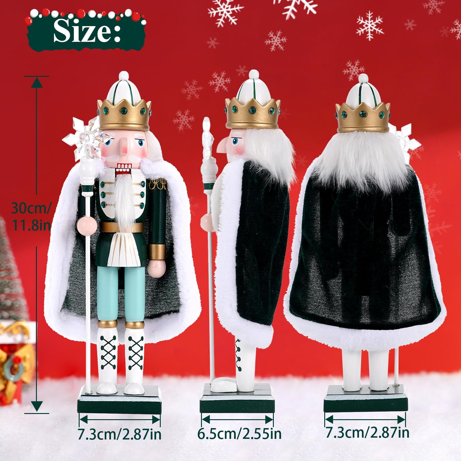 2 Pcs Wooden Christmas Decorations Nutcracker Soldier, 30CM Traditional Painted Nutcracker Figures,Festive Collectible Christmas Ornament Gift for Family Friends