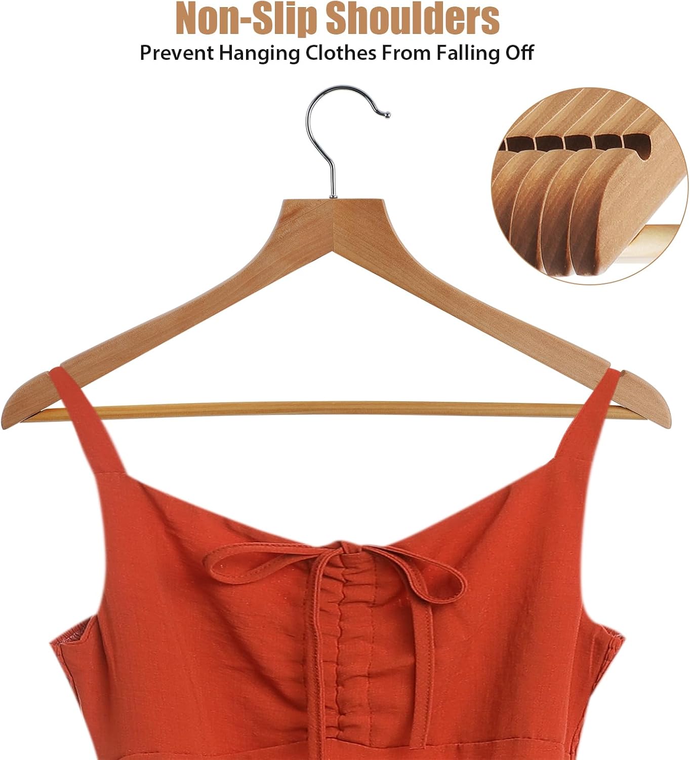 20-Pack Schima superba Hangers, Wooden Hanger, Heavy-Duty Wooden Hanger with Precisely Cut Grooves, Hangers for Shirts, Suits, Dresses