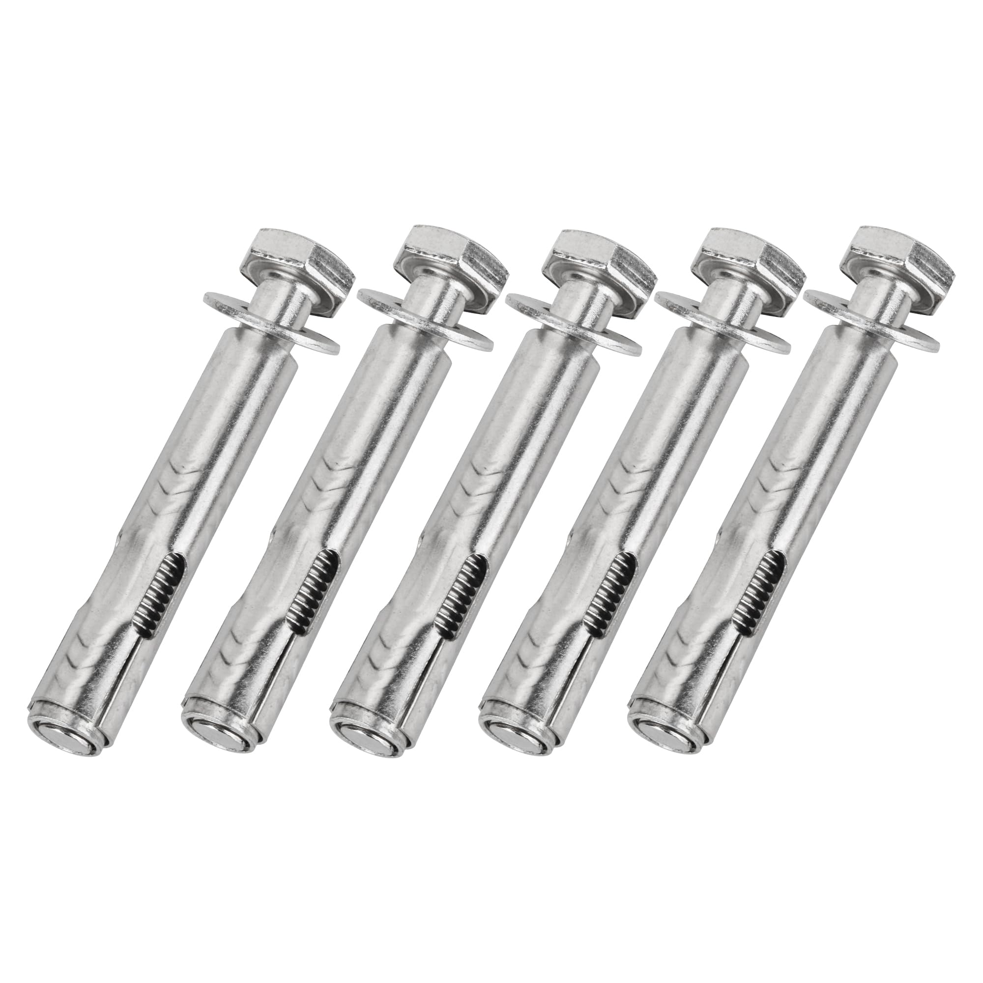 YKUKIZEE 5PCS Stainless Steel Expansion Screw Bolts M12x100mm, External Hex Nut Sleeve Anchor Bolt