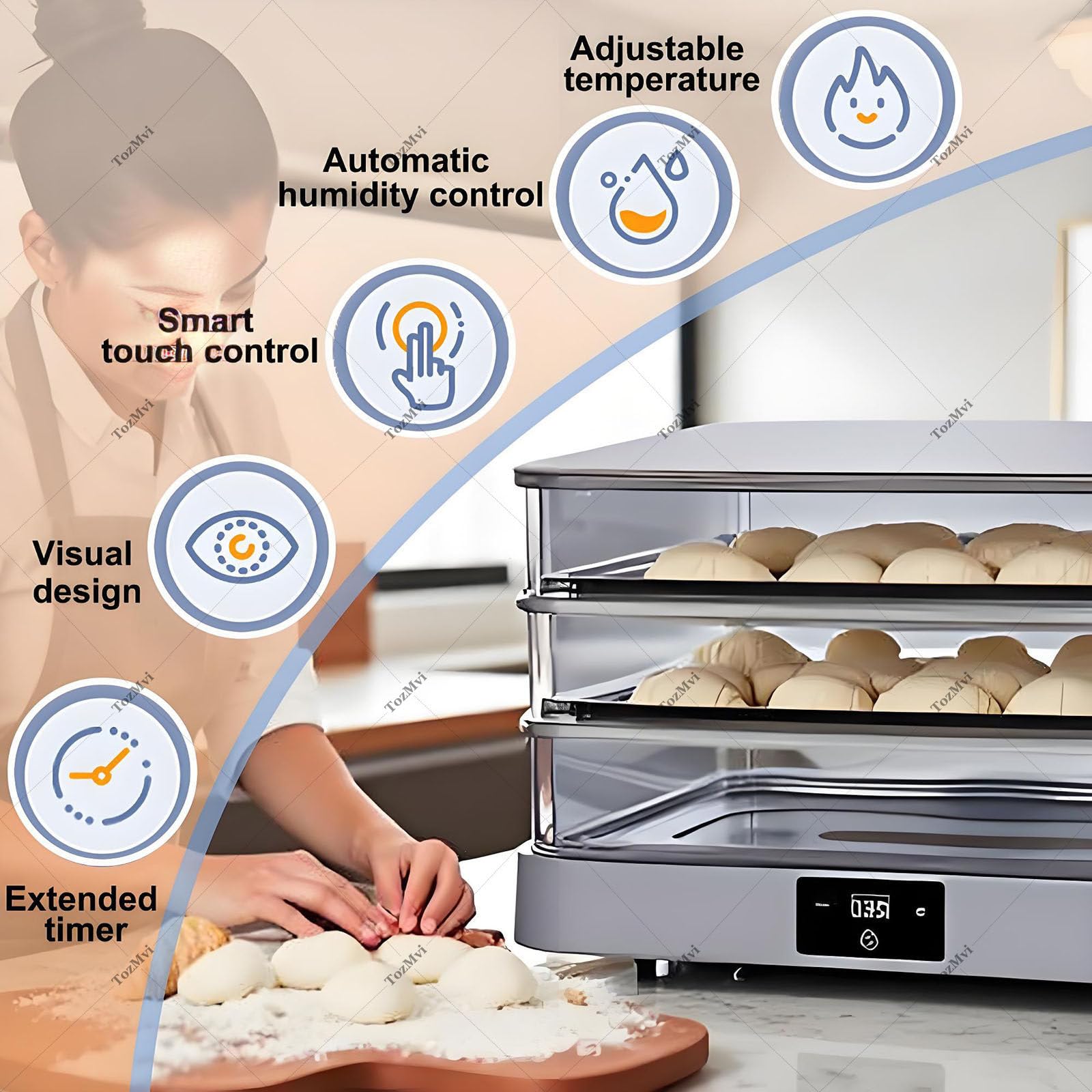 Impasto Rimovibile Lievitatore - Temperatura E Tempo Regolabili, Controllo Automatico Dell'umidità per Una Fermentazione Uniforme, Cella di Lievitazione del Pane da 40 Litri