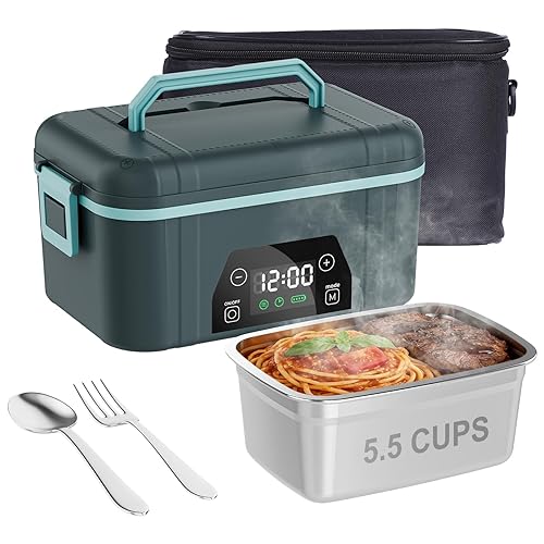 Miniatura 12 de Lonchera térmica inalámbrica, temporizador inteligente, calentador de alimentos automático para adultos, contenedor de almuerzo eléctrico portátil