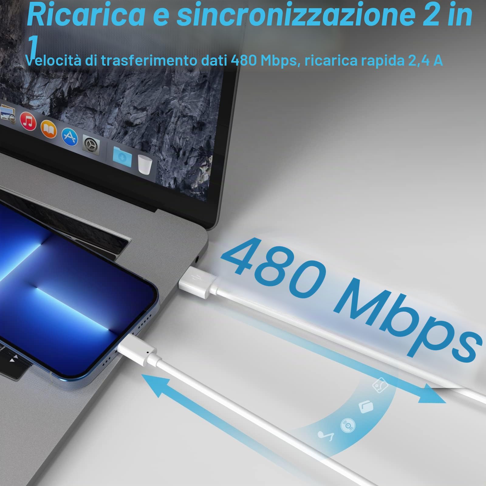 Quntis Cavo iPhone 3Pezzi 2M, Certificato MFi, Cavo Ricarica Veloce, Lightning a USB Compatibile con iPhone 14/13/13Pro/12/11/SE 2020/X/XS/8/8Plus/7/6/5c/5s,iPad Airpods,Bianco