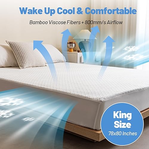 Miniatura 4 de Protector de colchón de bambú de alta calidad, tamaño King, impermeable y ultrasuave, transpirable, sin ruido, lavable, para mayor comodidad y
