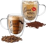 Mug à café à double paroi, mugs à café transparents, tasse à café en verre de 12oz avec poignée, tasse à cappuccino de 350ml, tasses à latte, 4 pièces