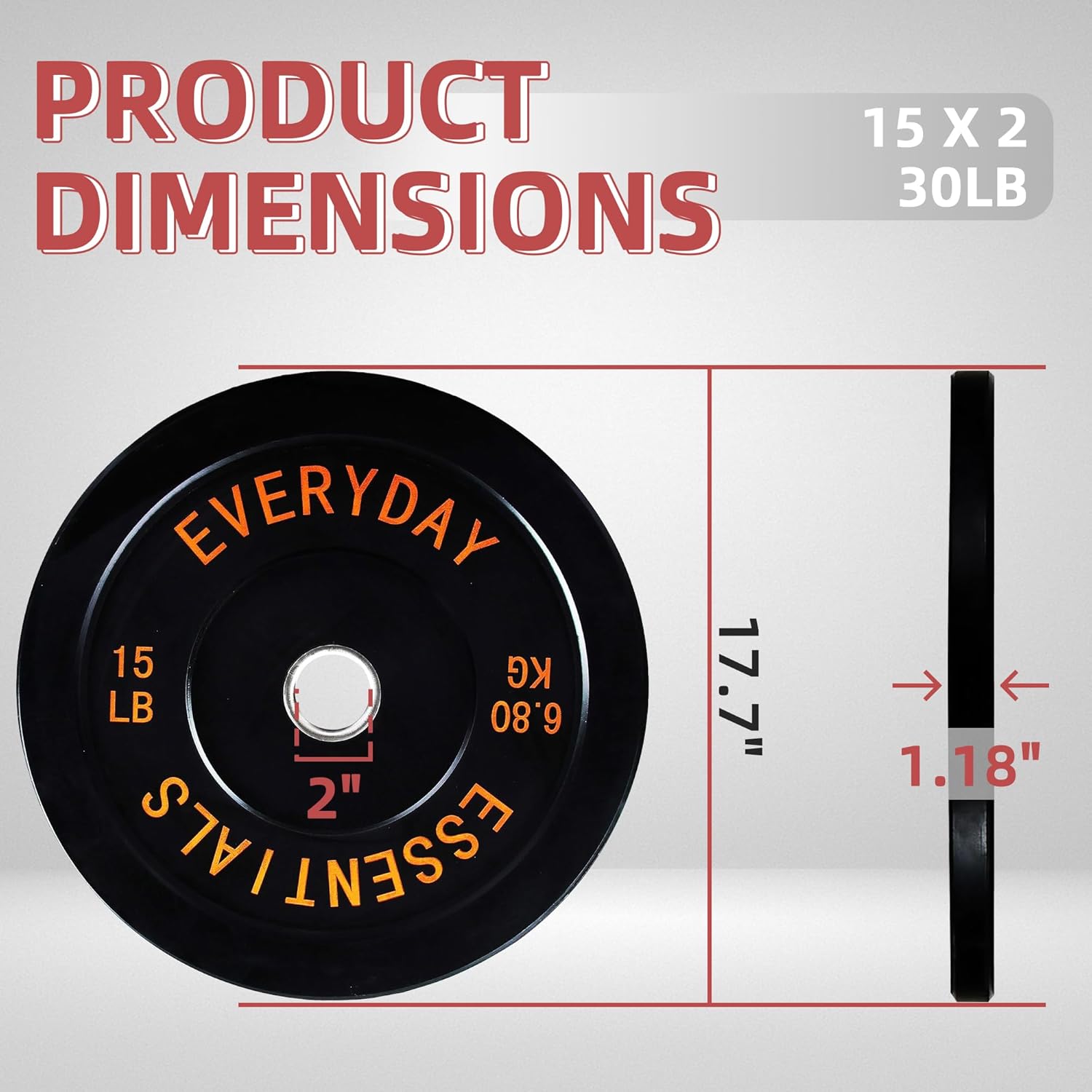 Fitvids 2-Inch Olympic Bumper Plates, Perfect Weight Plates for Weightlifting and Strength Training, Multiple Weights Available