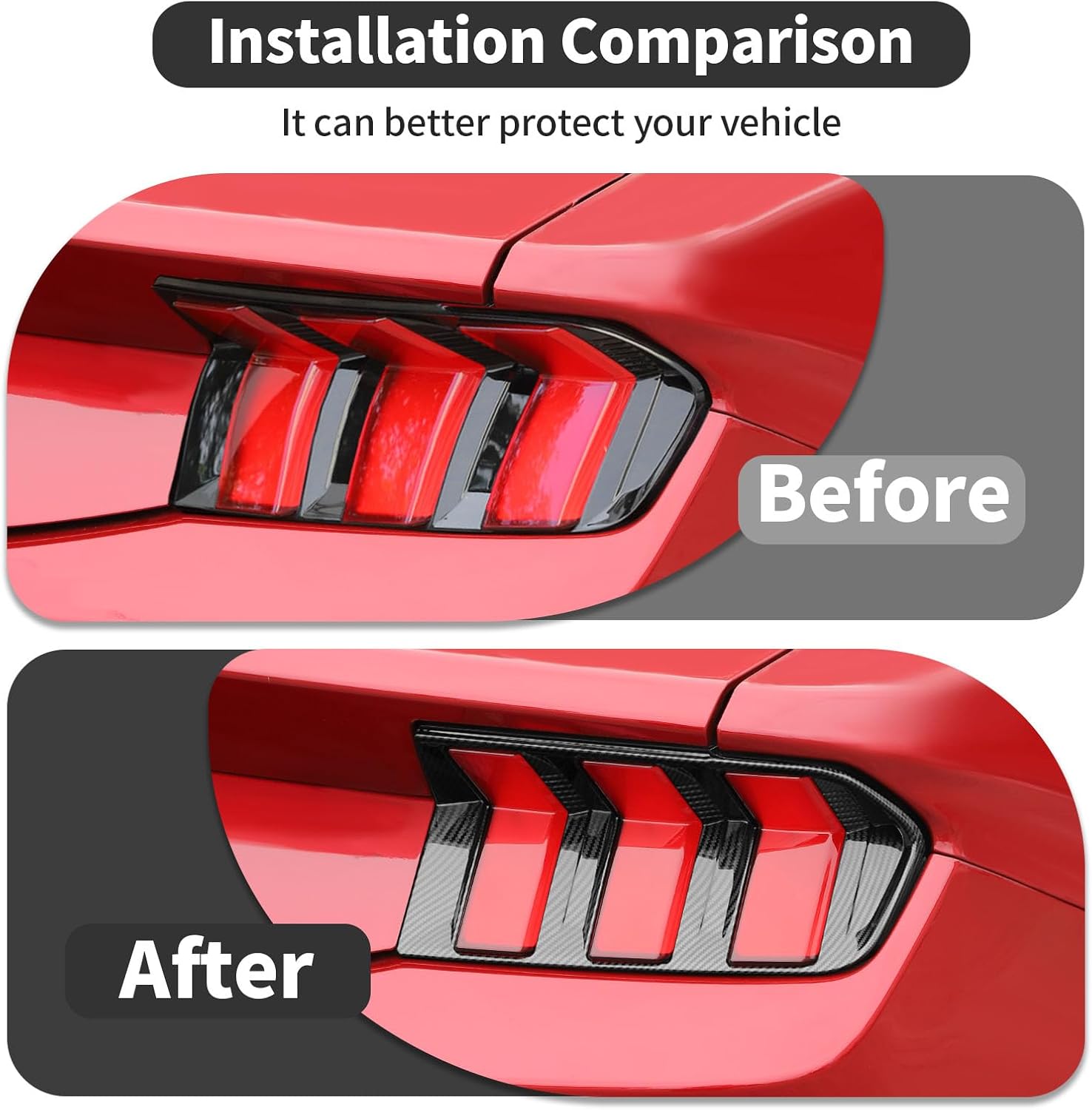 Rear Taillight Cover Carbon Fiber Tail Light Lamp Cover Bezel Rear Taillight Lamp Guard Protector Frame Trim Compatible with Mustan 2025 2024 Exterior Accessories ABS