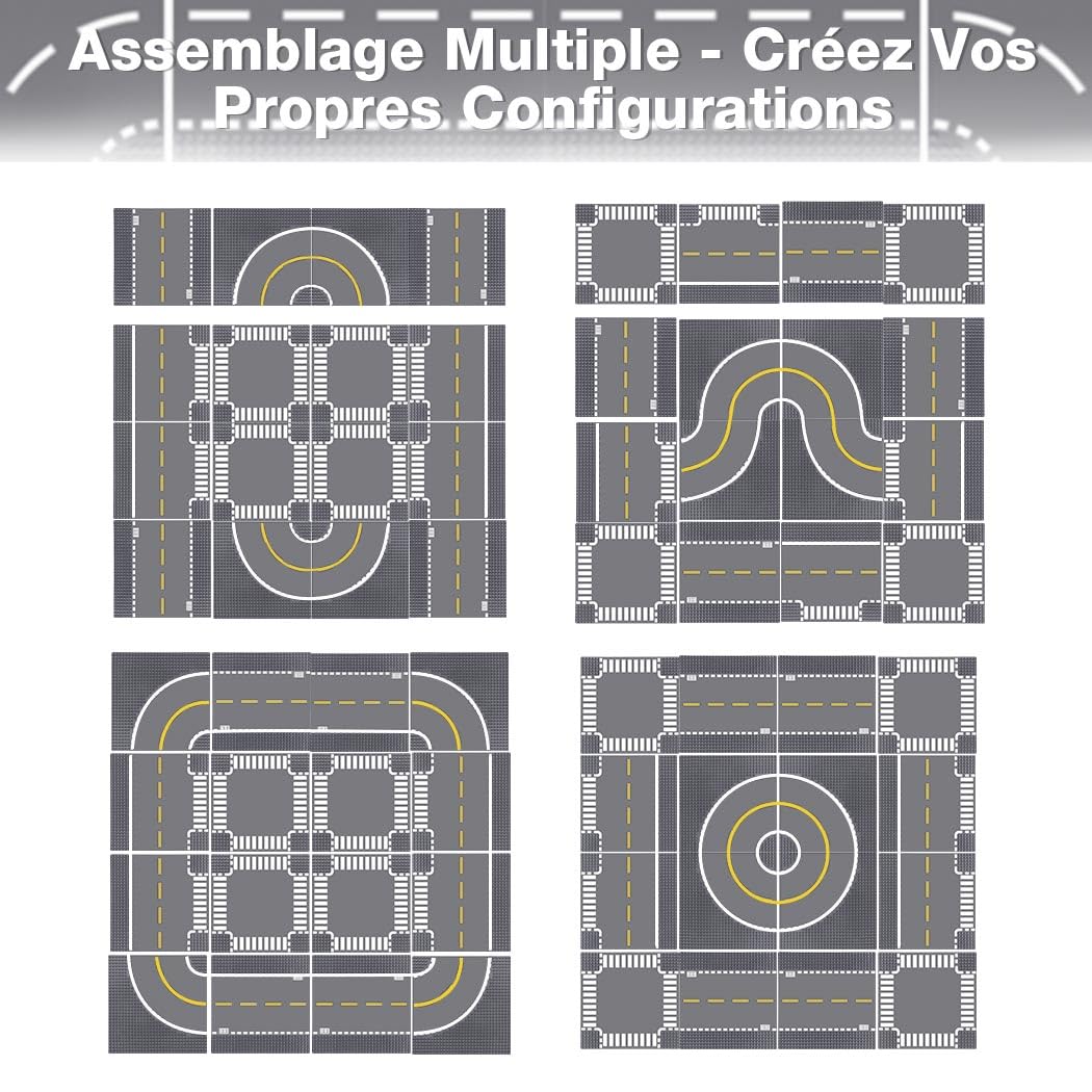 Lekebaby 16 plaques de Base pour la Ville, plaques de Route 100% compatibles avec la Plupart des Marques, 4 Courbes/ 4 jonctions en T/ 4 Droites/4 jonctions