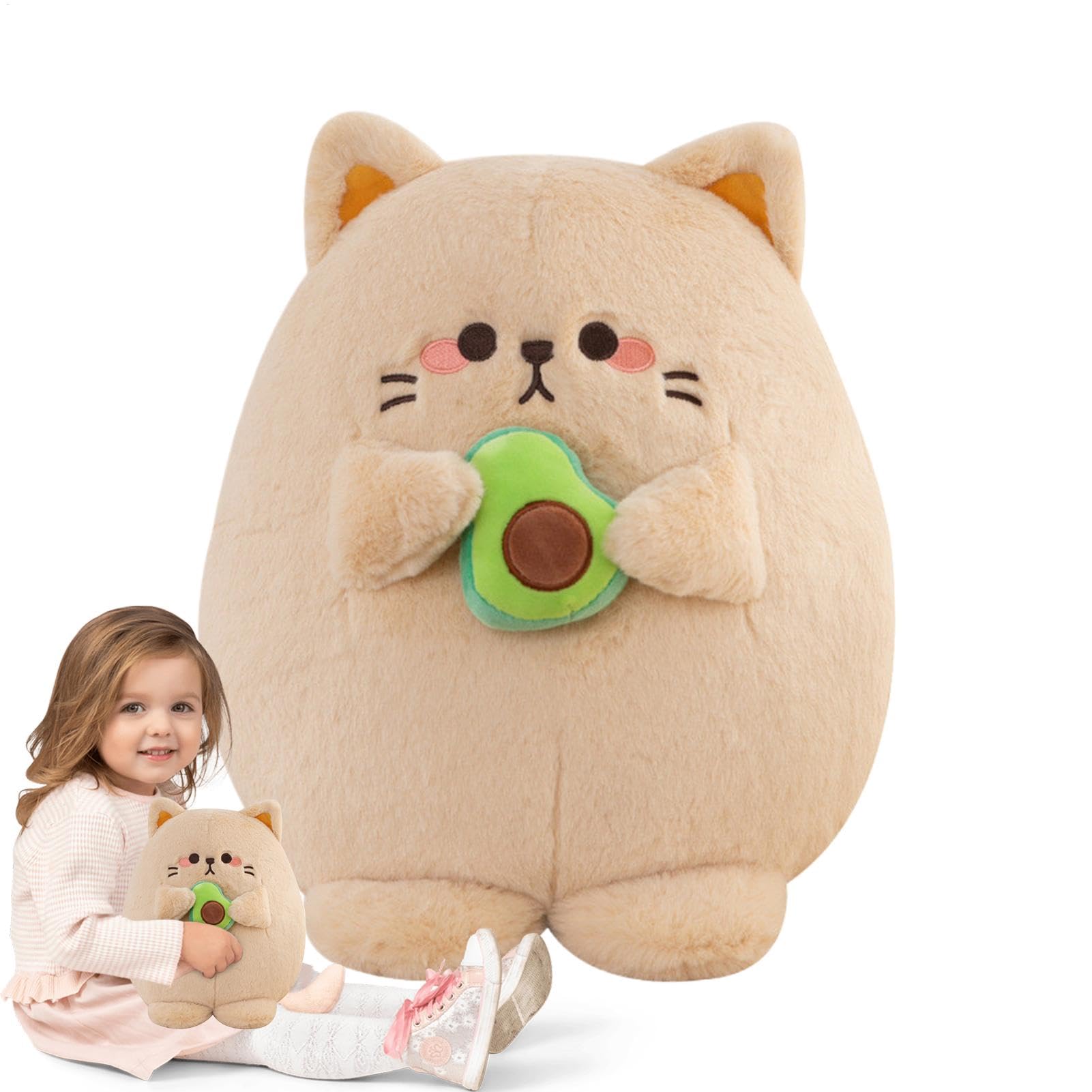 Peluche chat de 35 cm avec avocat : oreiller doux pour enfants