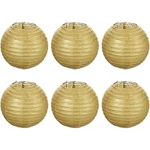 PATIKIL 6 Inch Paper Lanterns, 6 Pack Round Folding Hanging Lamp Shade for Wedding Home Party Festival Celebration, Gold