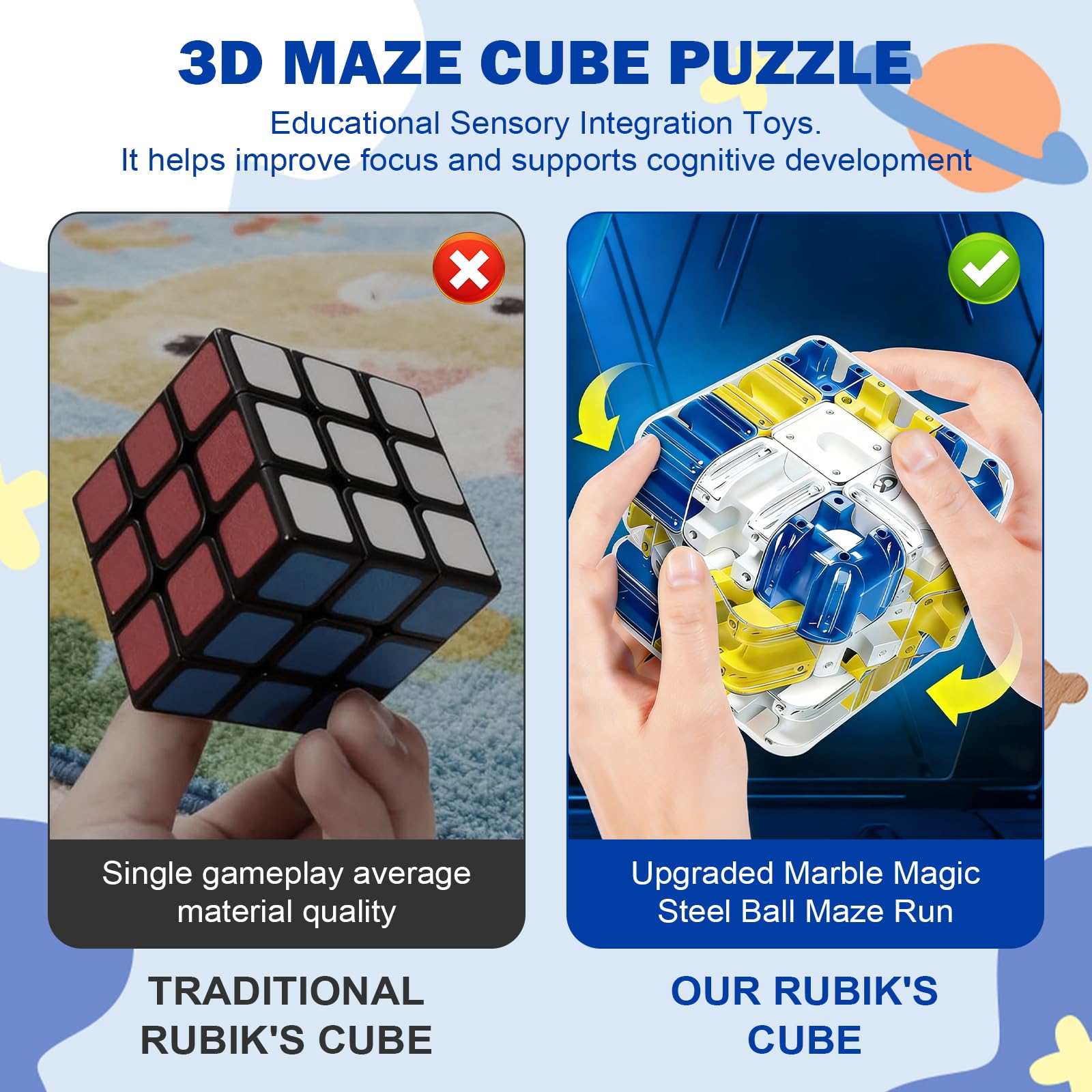 Cubo Laberinto 3D Grande con Bola - Juguete Educativo para Aliviar el Estrés, Entrena la Lógica y Concentración, Mejora la Percepción Espacial, Juego de Ingenio y Pensamiento