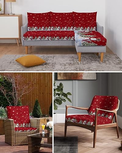 Miniatura 6 de Fundas de cojín para sofá de Navidad con diseño de muñeco de nieve rojo, funda elástica para sofá con parte inferior elástica, fundas de sofá de