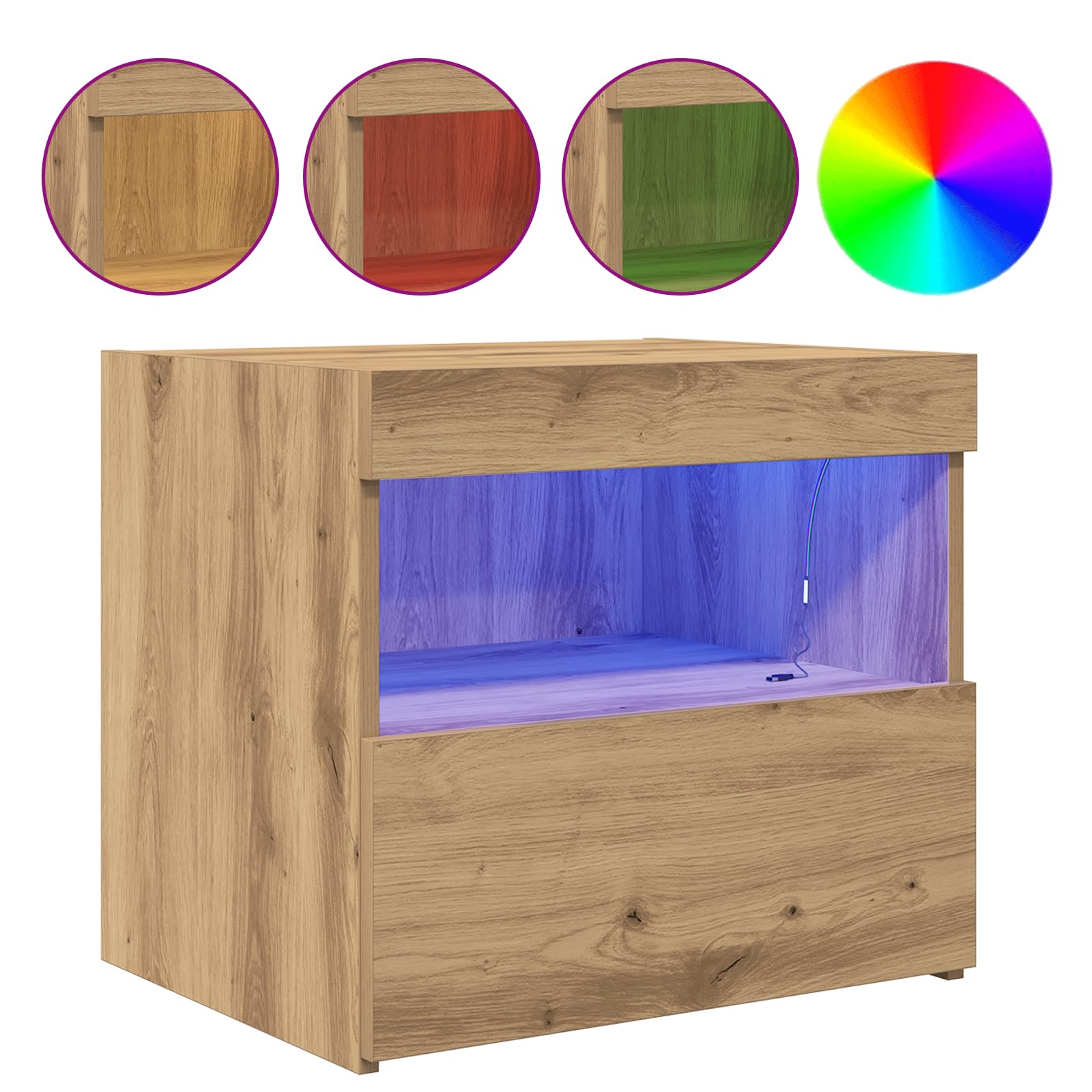 Stoliki nocne z diodami LED 2 szt. dąb Artisan szafka łazienkowa wąska komoda z szufladami do pokoju sypialni 50 x 40 x 45 cm