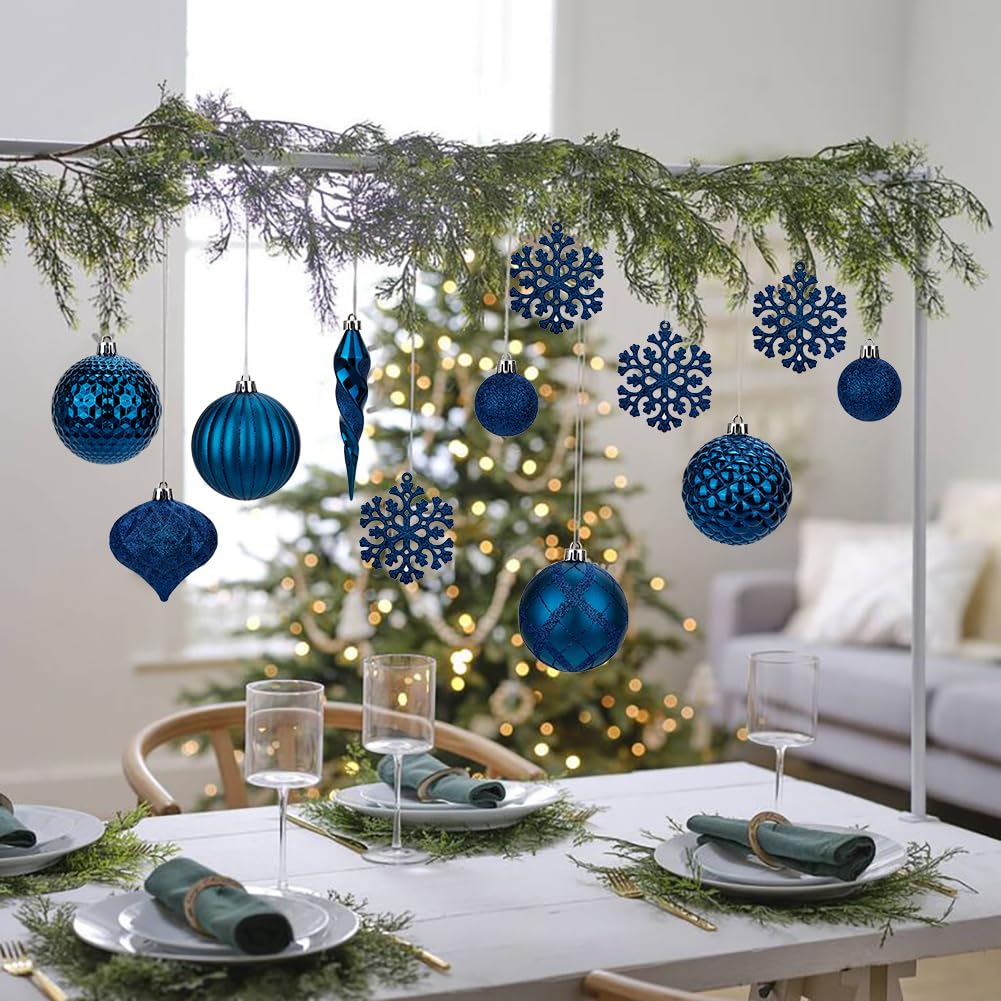 Briful - Set di 50 palline natalizie blu, set di decorazioni per albero di Natale con palline infrangibili per Natale, ghiacciolo a forma di fiocco di neve, palline da appendere per decorazioni