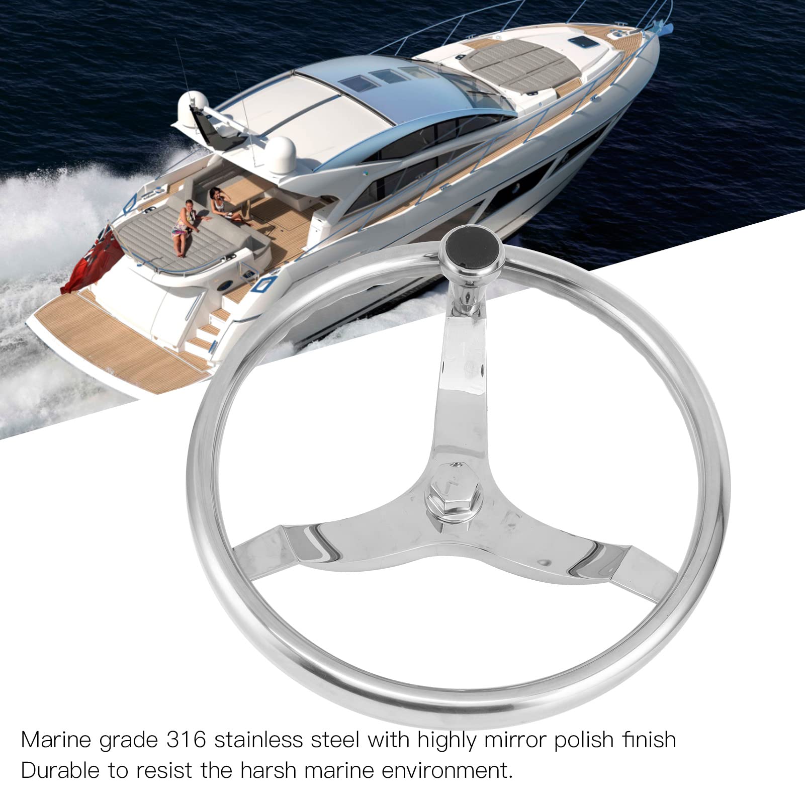 Yctze Volante per Barca Premium da 13,5 Pollici a 3 Razze - Accessorio Hardware Marino in Acciaio Inossidabile, Antiruggine e Resistente Alle Intemperie per Yacht e Barche, Include Dado di