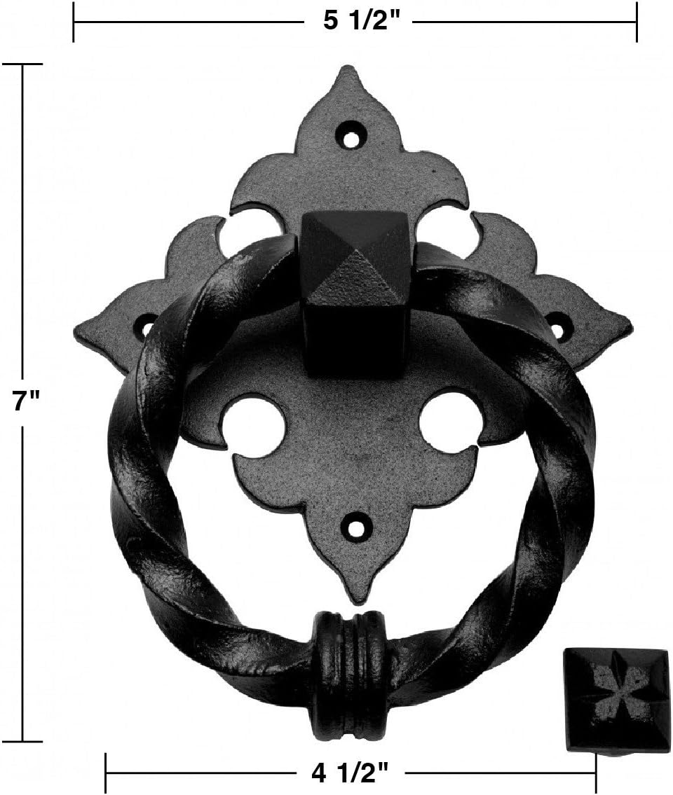 Renovators Supply Manufacturing Door Knockers for Front Door 7 in. Black Cast Iron Georgian Style Ring Door Knocker with Mounting Hardware Pack of 2