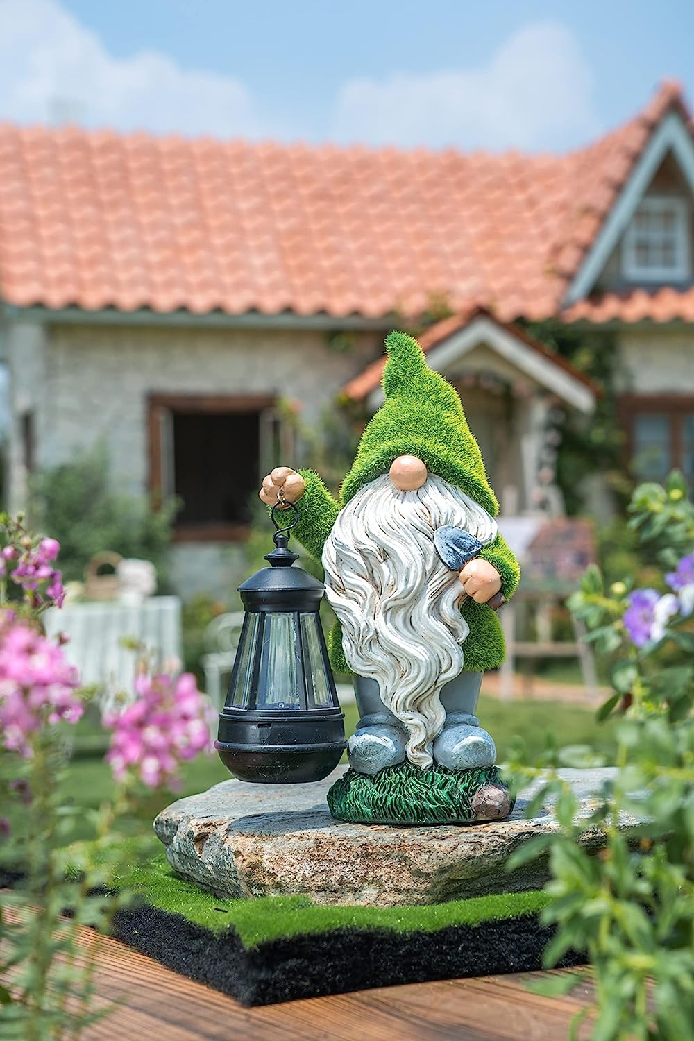 Lustig Gartenzwerg Wetterfest Figur,Figur Zwerg Gartenzwerg Gartenwichtel Groß Deko Zwerg, Gartenfiguren aus Harz Wasserfest Gartenwichtel Garten Deko für Außen Gartenleuchte Balkon