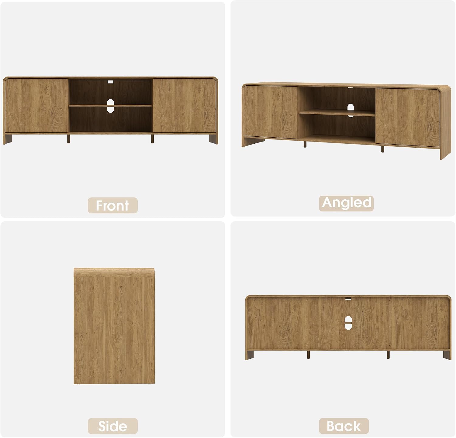 Bevfint Modern TV Stand for 80 Inch TVs, Entertainment Center for Living Room Sports & Movie Nights, Wood Media Console Cabinet with Storage & Arc Design for Bedroom - Natural Oak