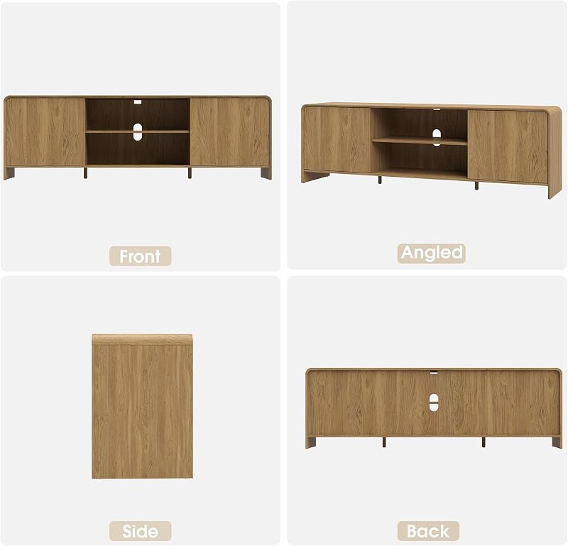 Bevfint Modern TV Stand for 80 Inch TVs, Entertainment Center for Living Room Sports & Movie Nights, Wood Media Console Cabinet with Storage & Arc Design for Bedroom - Natural Oak image 4
