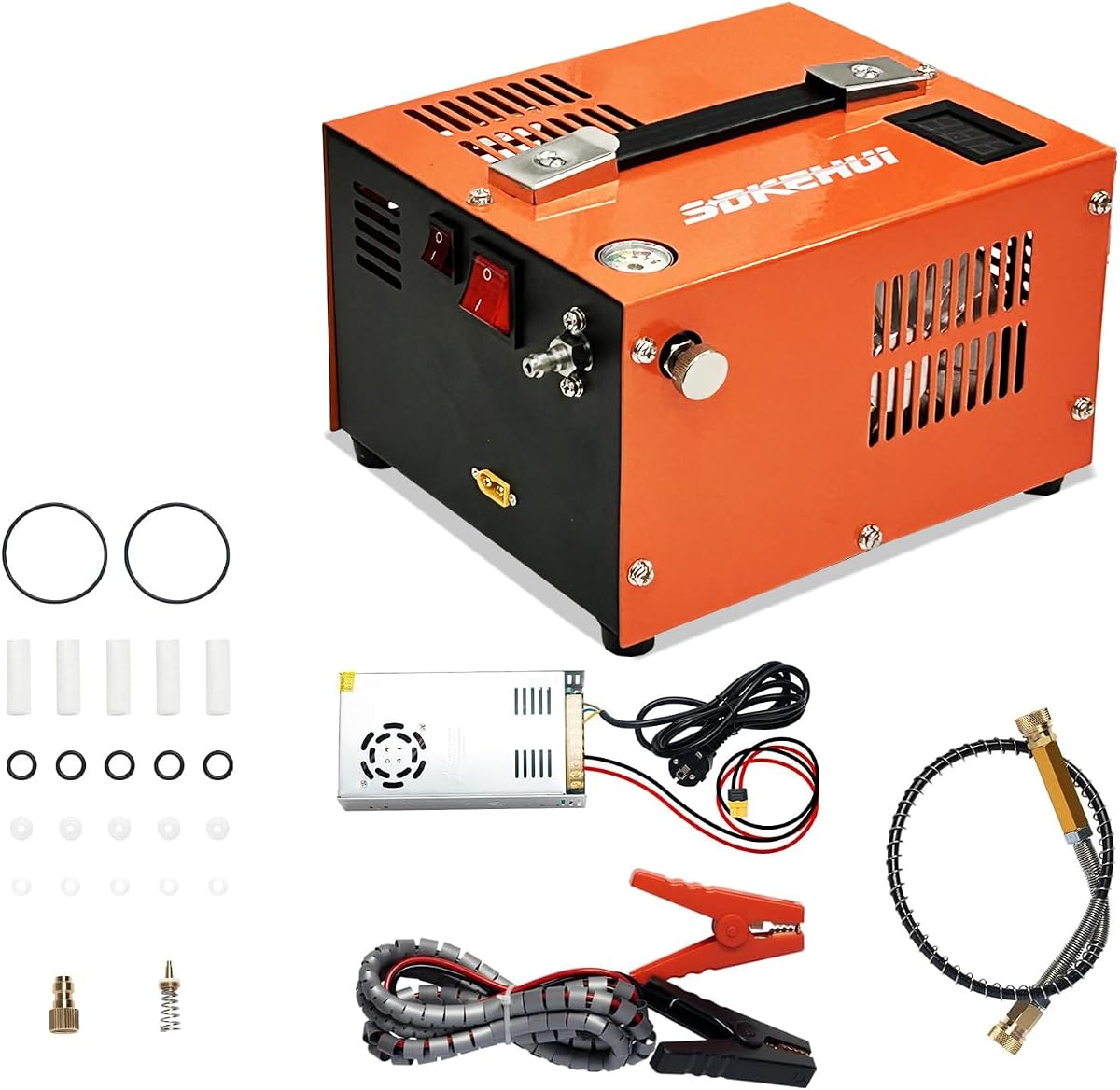 Compresor de aire PCP, compresor de pistola de aire PCP portátil 4500PSI, DC12V / AC110V | con convertidor externo, sin aceite ni agua, rifle de aire con parada manual, adecuado para paintball y bomba compresora de tanque de buceo