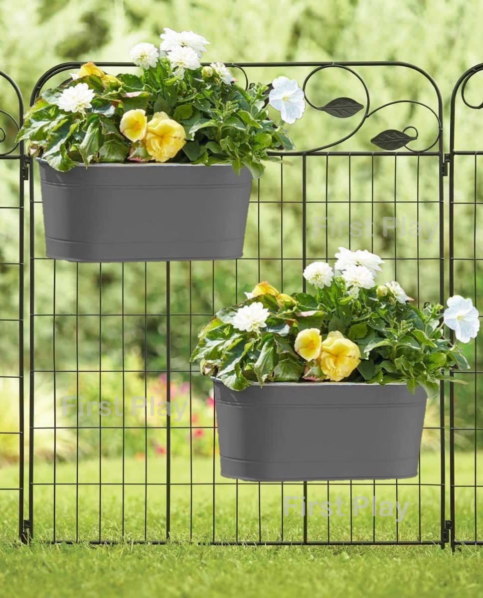 First Play Galvanised Metal Hanging Railing Planter | Plant Holder for Balcony & Home Garden Planter with Detachable Hooks Flower Bucket Planters for Balcony Pack of 2, Grey (B0BDMFHYD4) Amazon Price History, Amazon Price Tracker