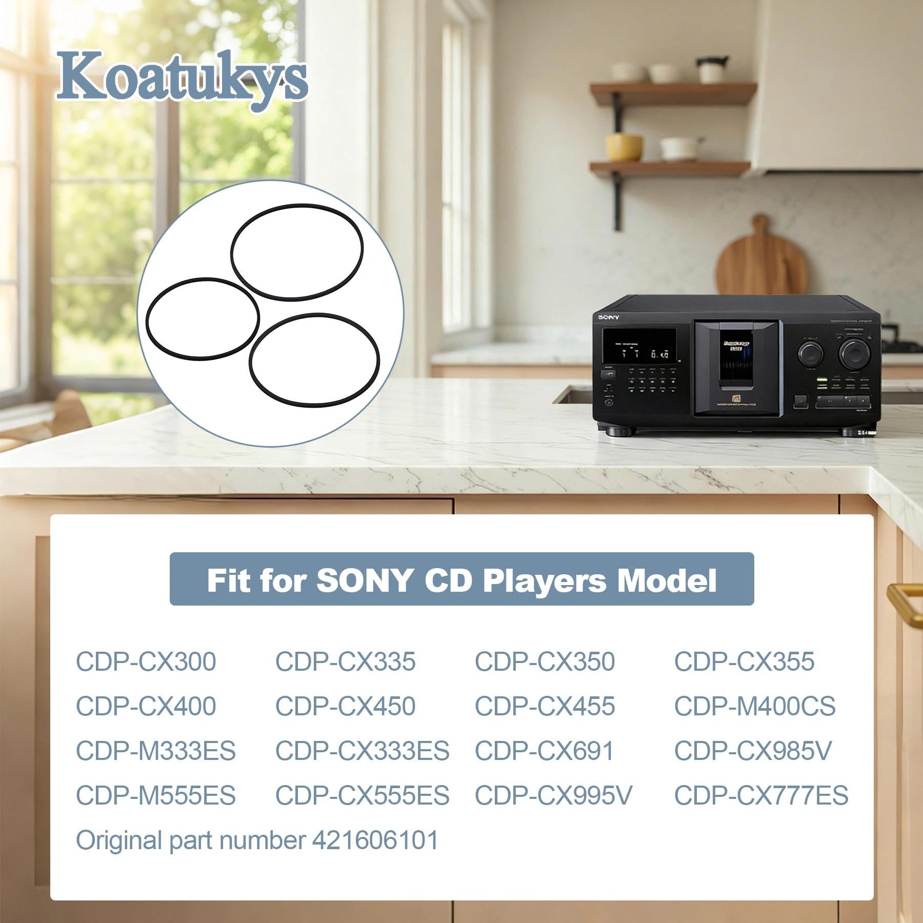 2 Drive Belts and 1 Door Belt Replacement for Sony CD Player Model