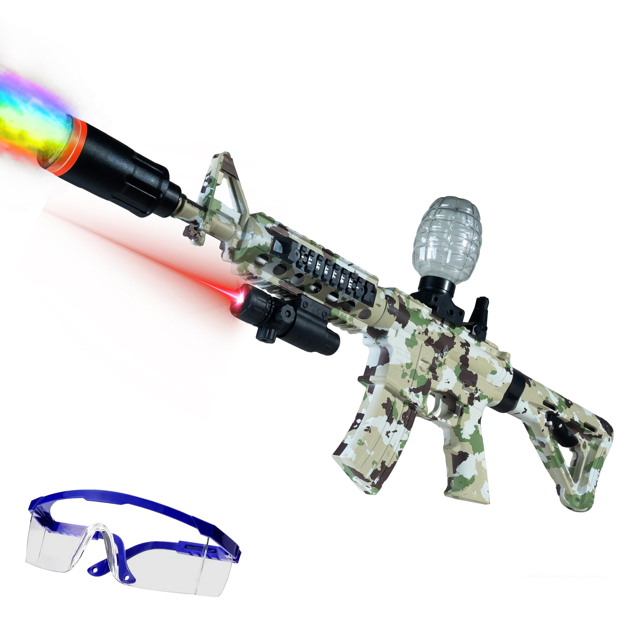 Photo 1 of AROBEF Gel Splat Blaster with Colorful Light and Spray Tracer - Fully Automatic Splatter 12 Orby per Second - 7.4V Modular Rechargeable Battery Powered - Outdoor Team Game Activities - for Ages 14+